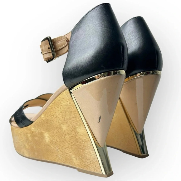 DIANE von FURSTENBERG Alara  Black Natural Designer Platform Sandals 9.5 - Picture 5 of 13